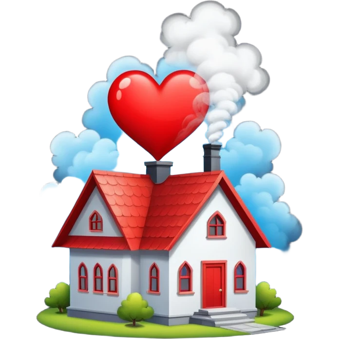 house with a heart coming out of the chimney, simple background, bright colors emoji