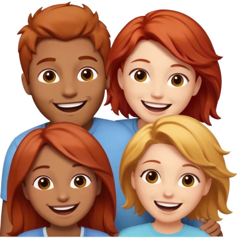 4 inclusive friends (3 girls and 1 man) laughing : 1 man must be brown, 1 girl have to have red hair, an other one must have blond hair and the last one is brown and have brown hair emoji