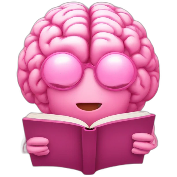 A pink brain reading a book emoji
