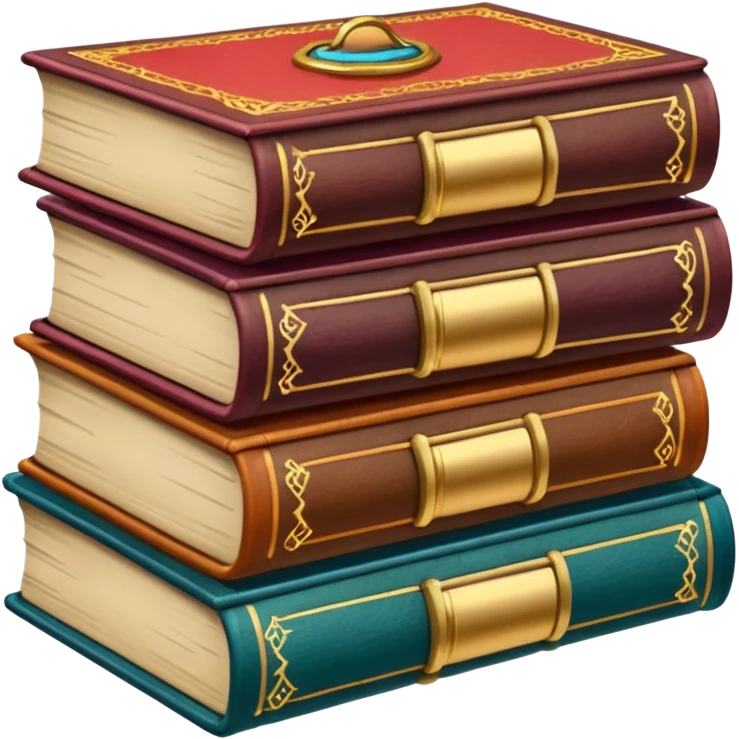 A stack of colorful spellbooks that look like they came out of a fine victorian library emoji