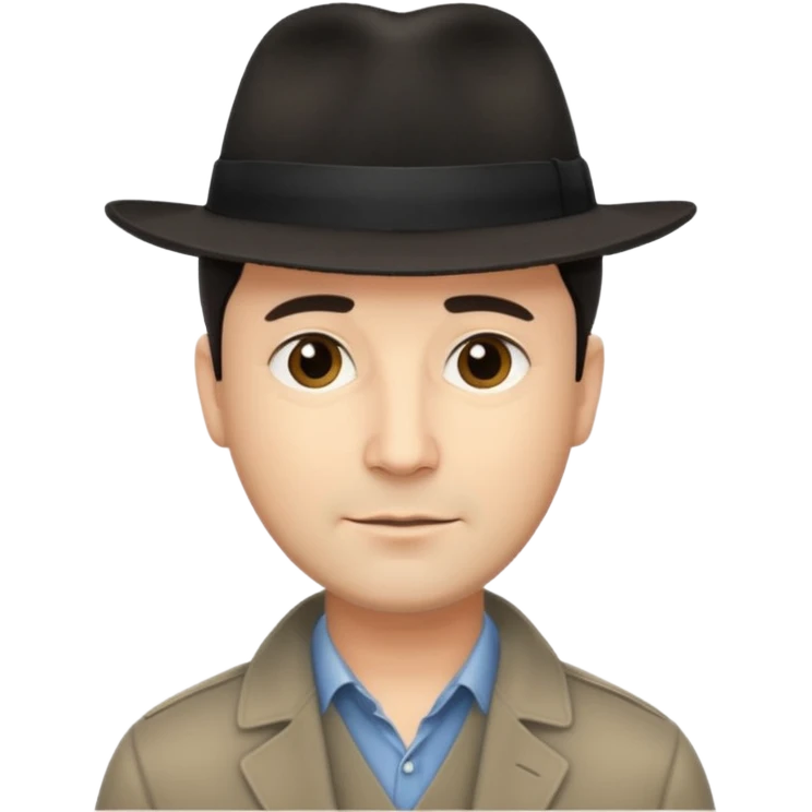 A light-skinned middle-aged man with short dark hair, and a black fedora, with an oval face and calm look. emoji