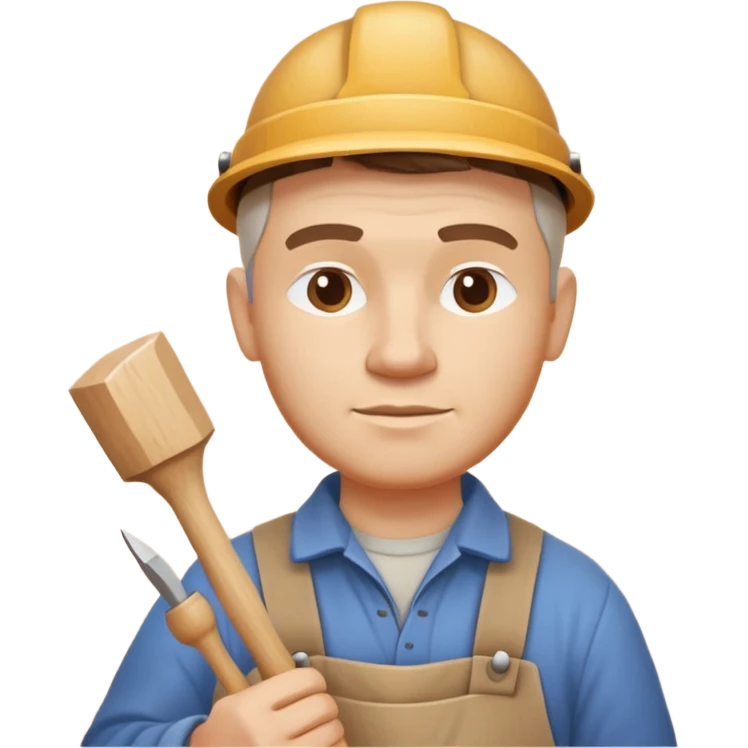 wood carving carpenter portrait, head and shoulders only, carving wooden figure with chisel, wood shavings visible, focused craftsman expression, artisan workshop vibe, 3D cartoon style, mobile game icon style, clean background, no text, no watermark
 emoji