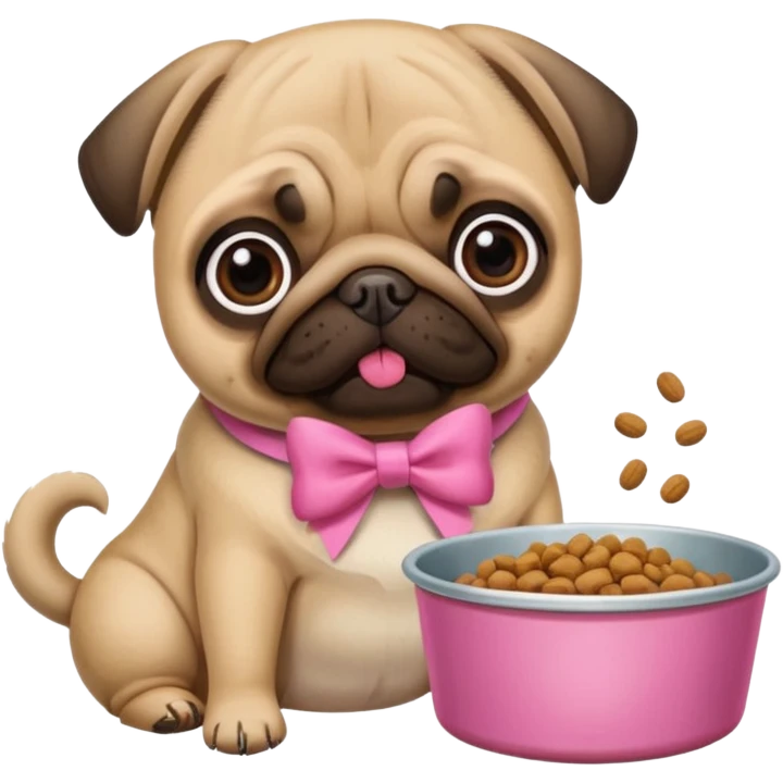 Pug com laço Rosa comendo ração emoji