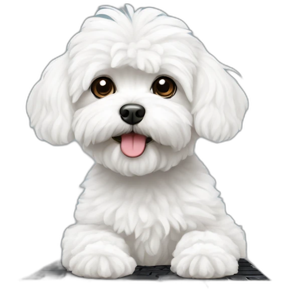 A white maltipoo with macbook emoji