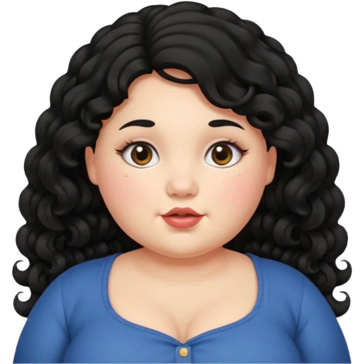 Curly long black haired chubby fair girl emoji