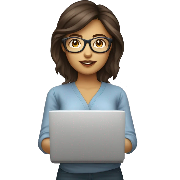 femmes brune coupe au carrée et lunette sur un ordinateur emoji