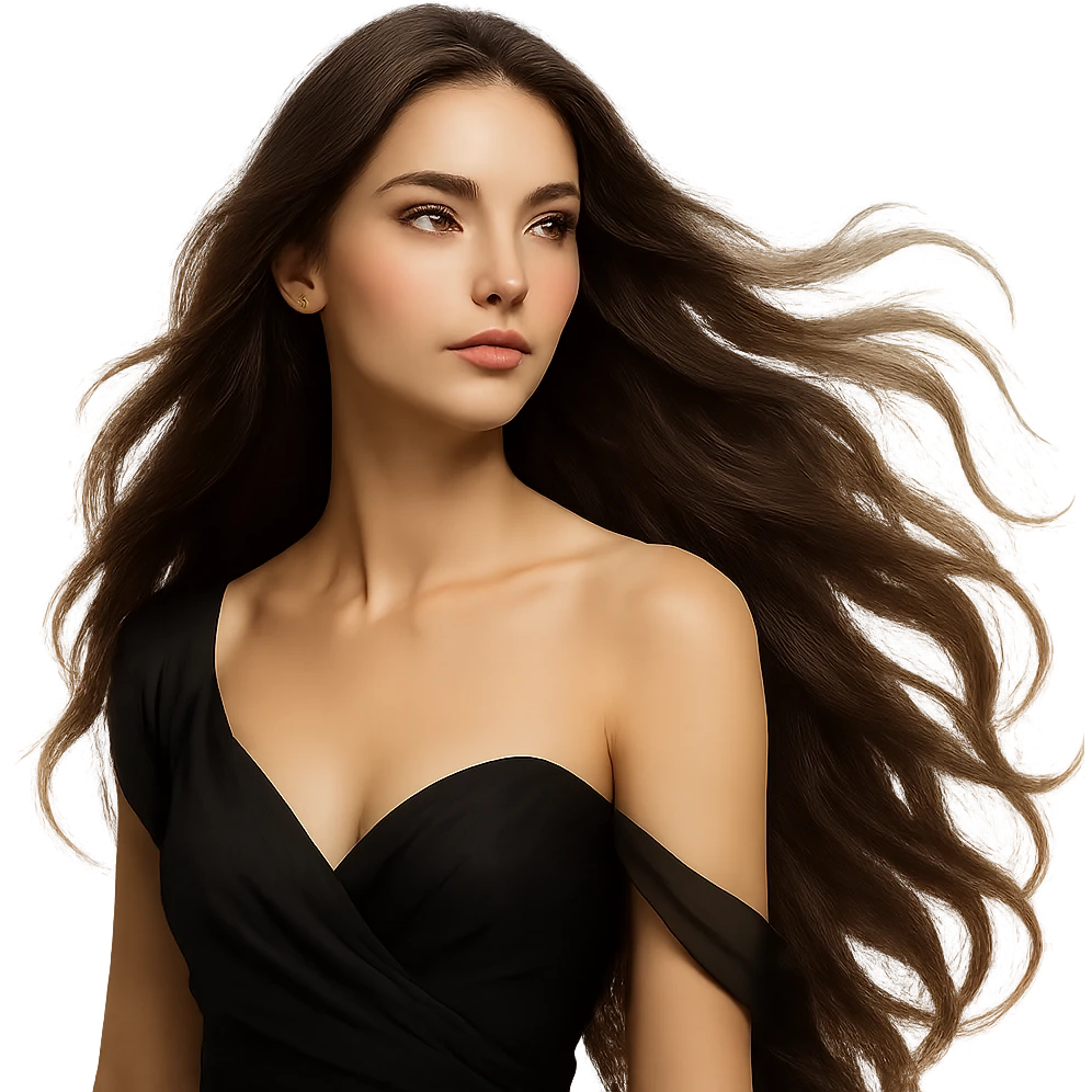 beautiful woman with long flowing hair and elegant features emoji