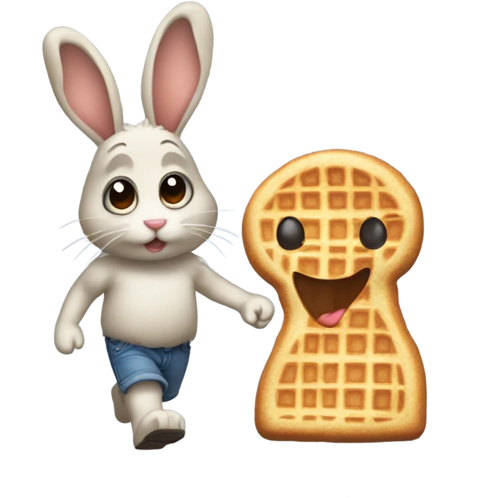 Waffle walking a rabbit emoji