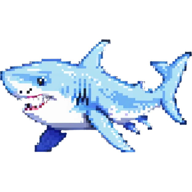 shark with sneakers on fins, fun and quirky pixel art emoji