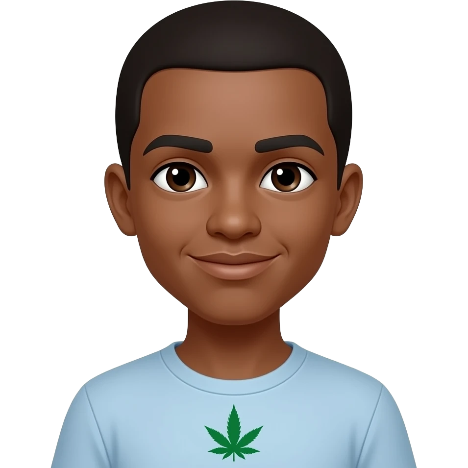 Dark skin teen with marijuana emoji