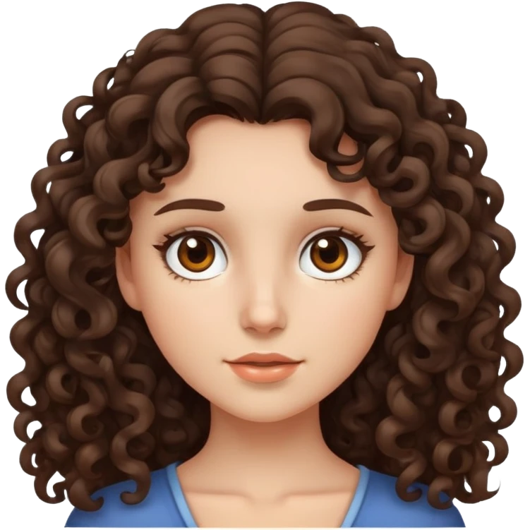 Brunette girl with curly long hair and brown eyes emoji