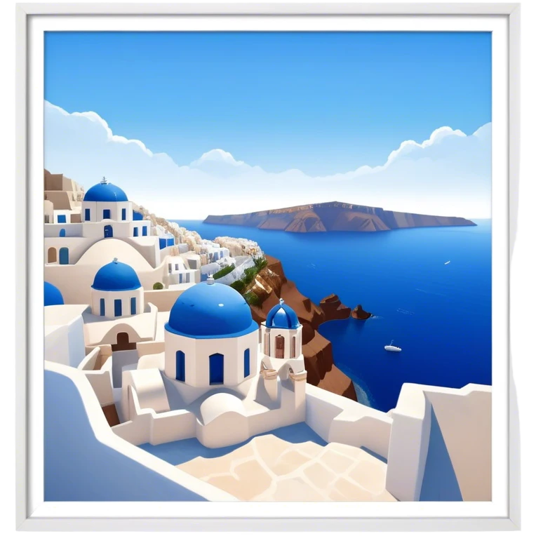 Cinematic Realistic Santorini Caldera Landscape Emoji, depicted with dramatic white‚Äêwashed cliffs overlooking a deep blue sea rendered with crisp textures and radiant lighting. emoji