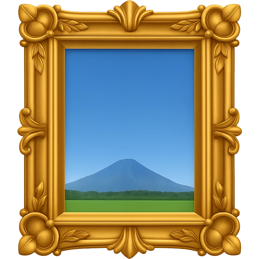Add a simple photo inside the ornate gold picture frame. Keep the background transparent. emoji