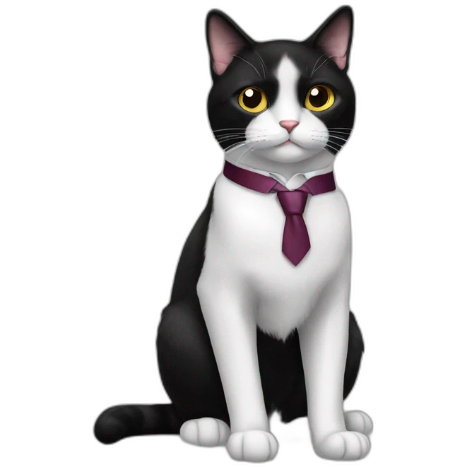 Tuxedo cat in tie, lot of black fur emoji
