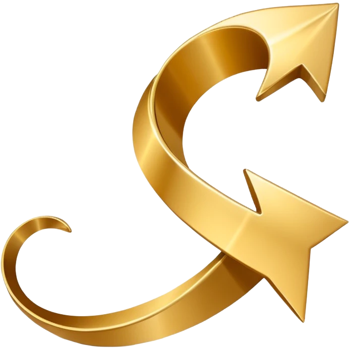 3D golden spiral arrow pointing upward, dynamic twist ribbon style, elegant metallic gold, smooth gradient lighting, realistic shadows, clean modern vector look, professional infographic design emoji