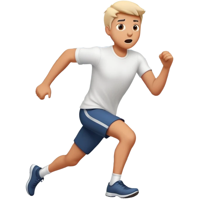 Character running for their life with panic expression, motion lines behind emoji