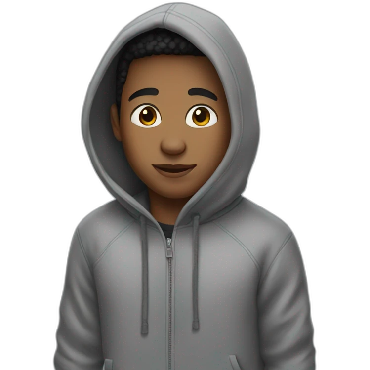 Boy wearing hoodie with airpods emoji