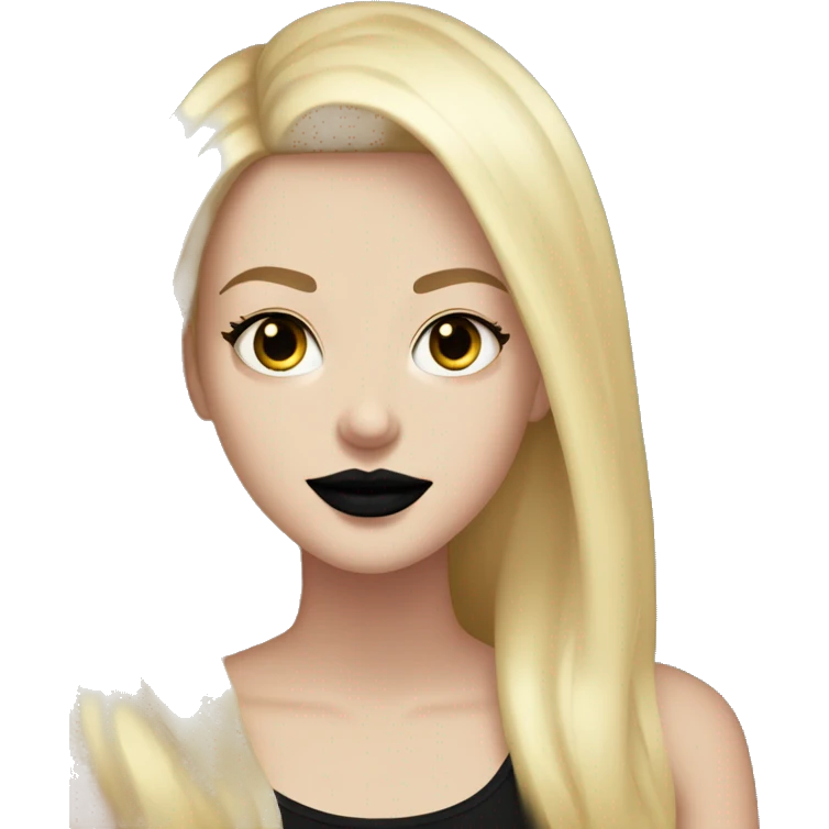 White Girl with long blonde hair eyes closed smiling black tank top and black lipstick,  thick lashes emoji