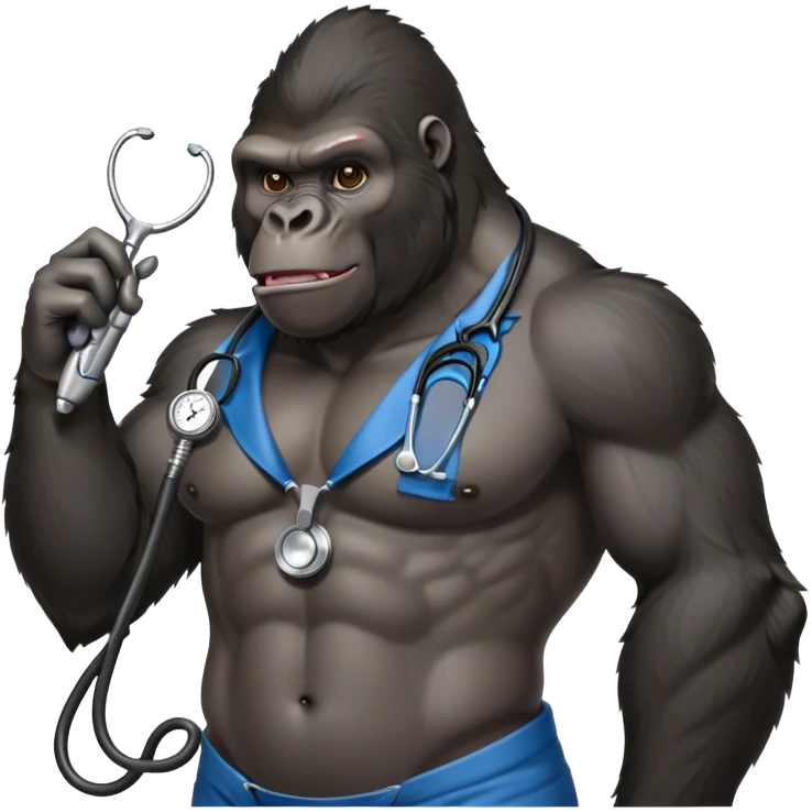 super buff gorilla HOLDING BBARBER CLIPPER AND STETHOSCOPE AROUND THE NECK emoji