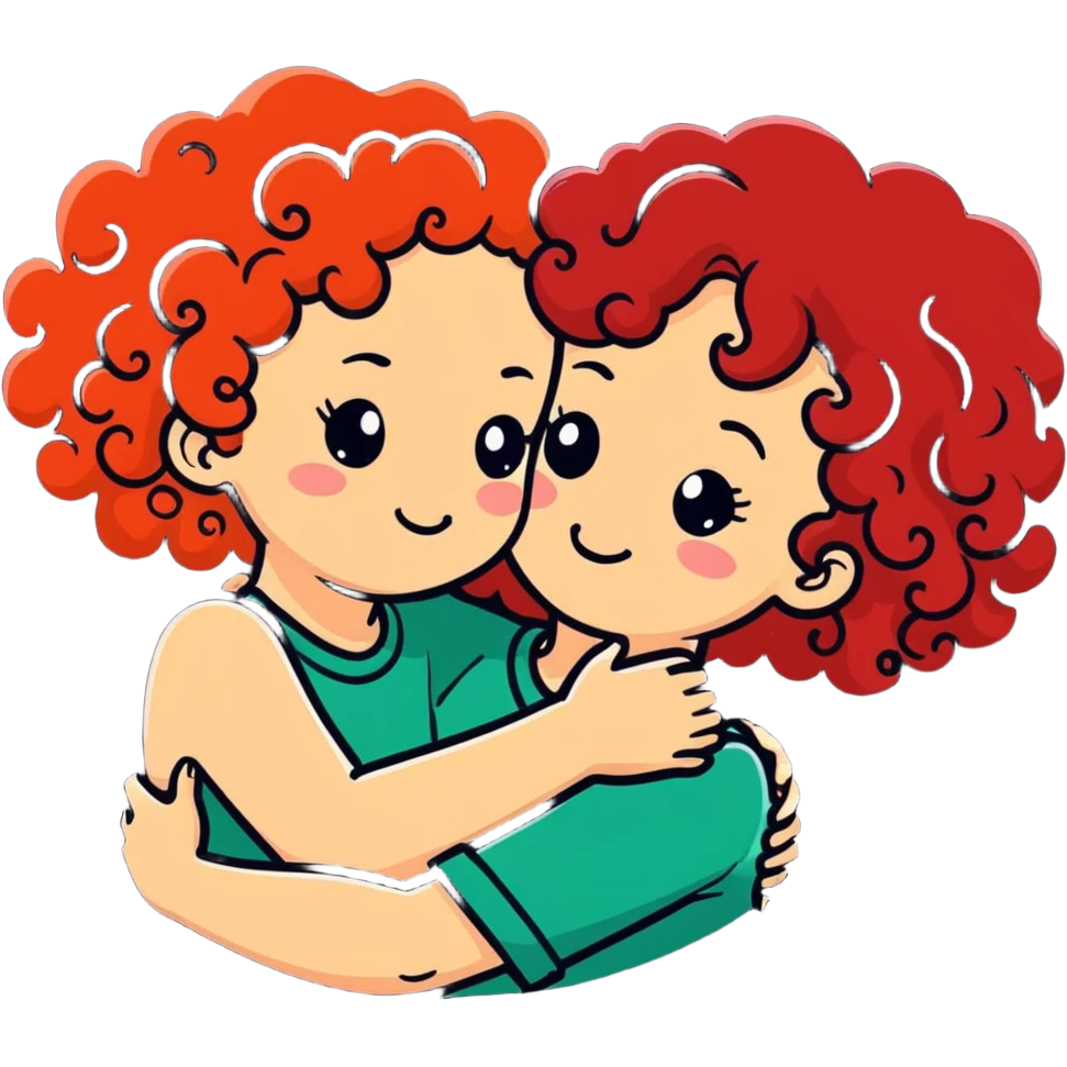 a curly haired girl and red head girl hugging emoji