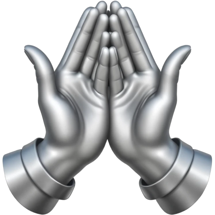 Emoji-style praying metallic hands, realistic proportions, clean outlines emoji