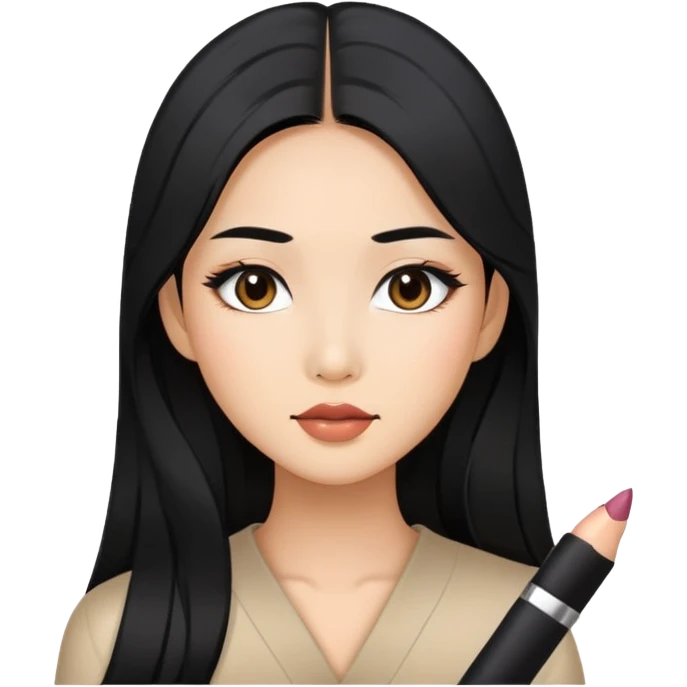 Asian girl with long black hair wearing makeup emoji
