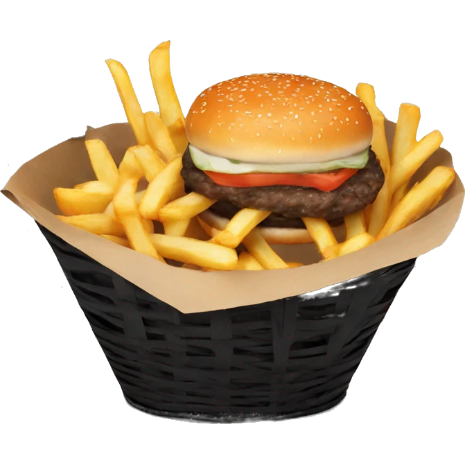 Burger and fries in an oval black basket emoji