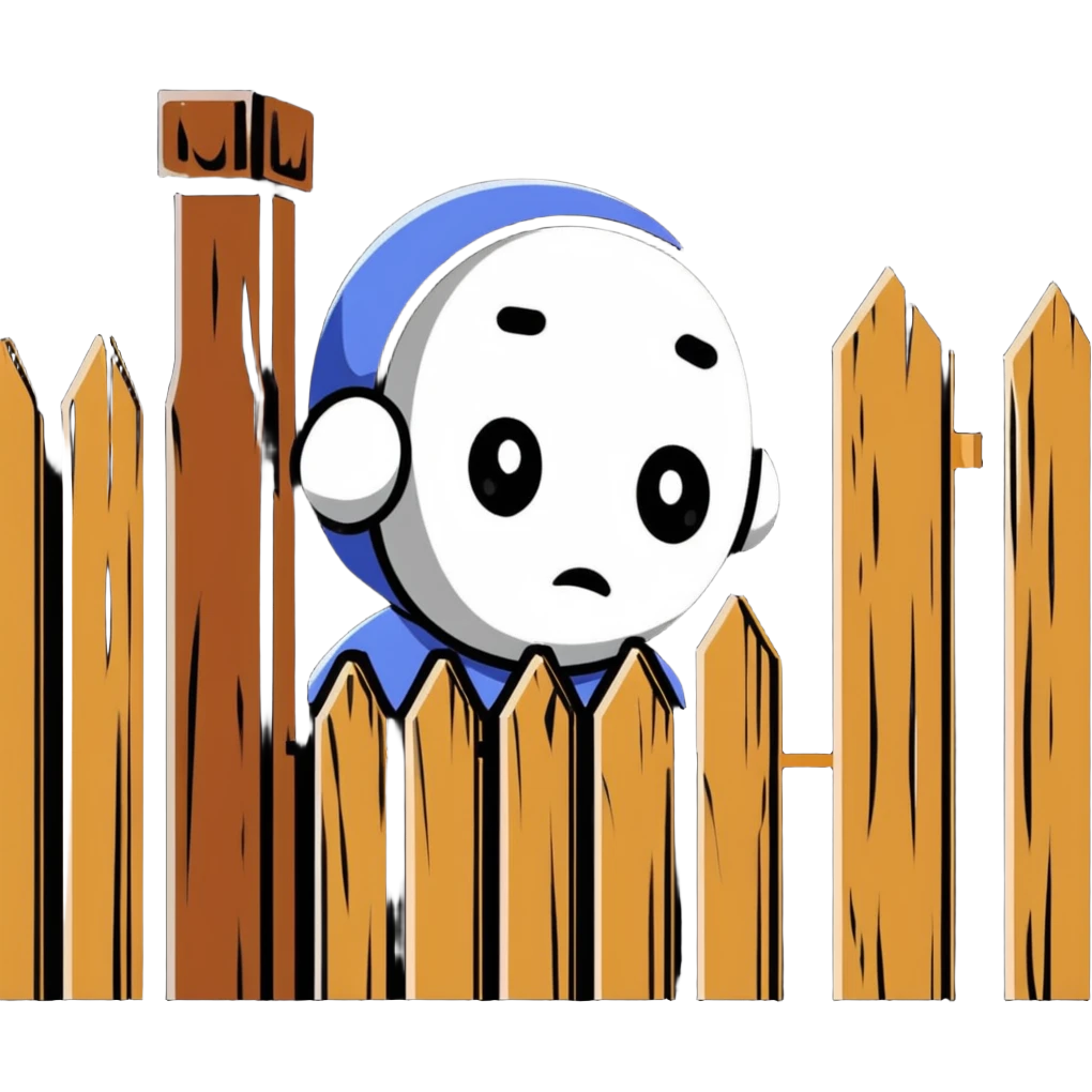 A thinking face next to an old fence, representing Chesterton's Fence principle emoji