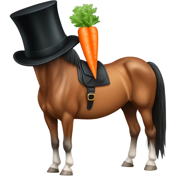 A horse with a top hat and eating a carrot  emoji