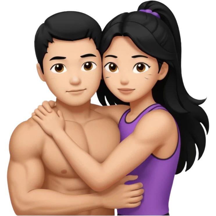 muscle Asian Man black hair hugging girl with black hair emoji