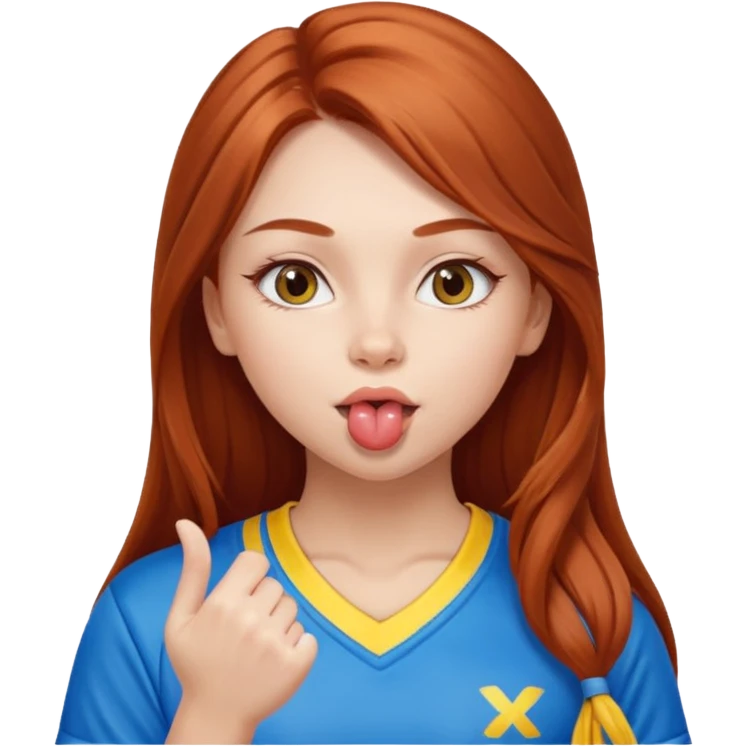 A cute ukrainian girl, with long auburn hair, playing sports, she's blowing a kiss. emoji