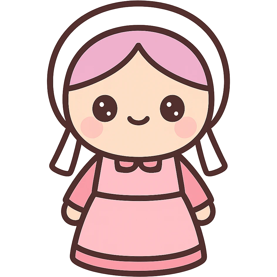 Amish woman in traditional dress, pink color scheme, kawaii style, emoji style emoji