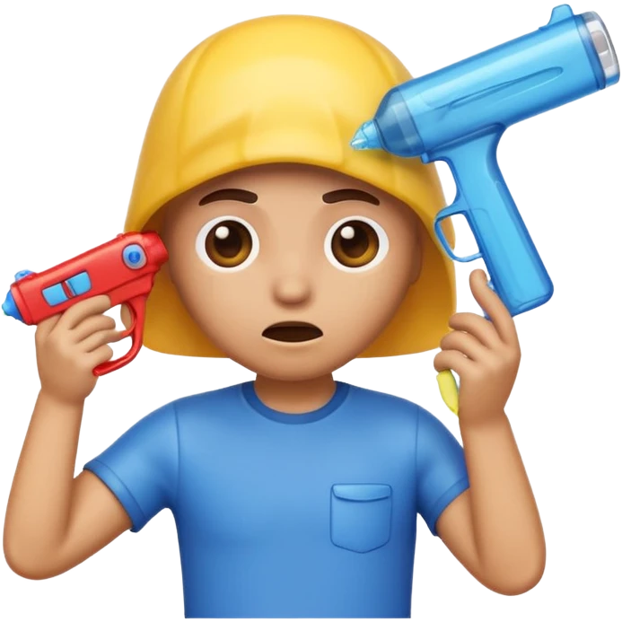 an emoji that is looking sad and scared holding a water gun facing its head emoji