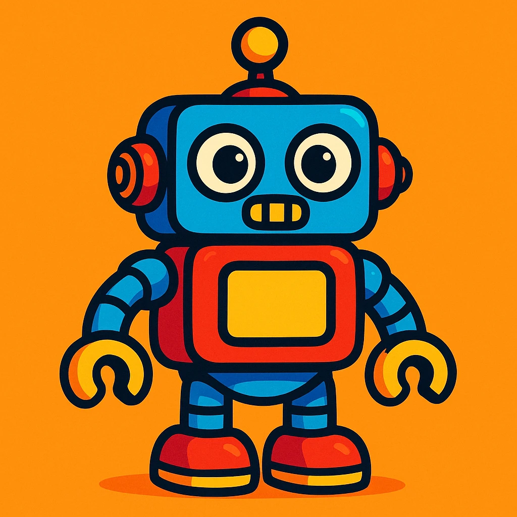 toy robot, cute cartoon style, bright colors, simple shapes emoji