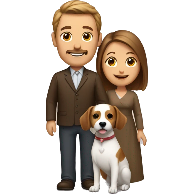 husband and wife with small white and brown dog emoji