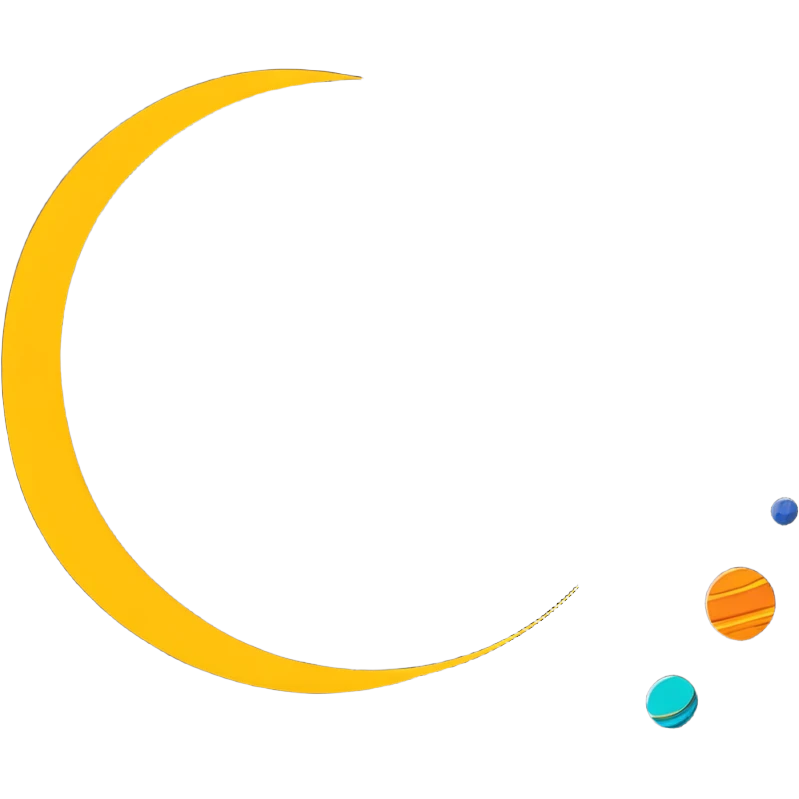 letter J as the sun with planets in orbit around it emoji