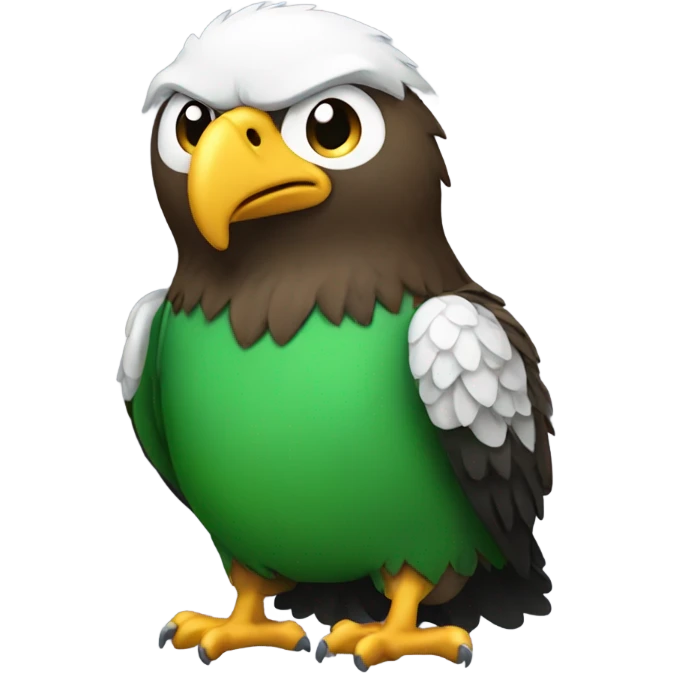 Small eagle with frown face and fat belly and green jersey emoji