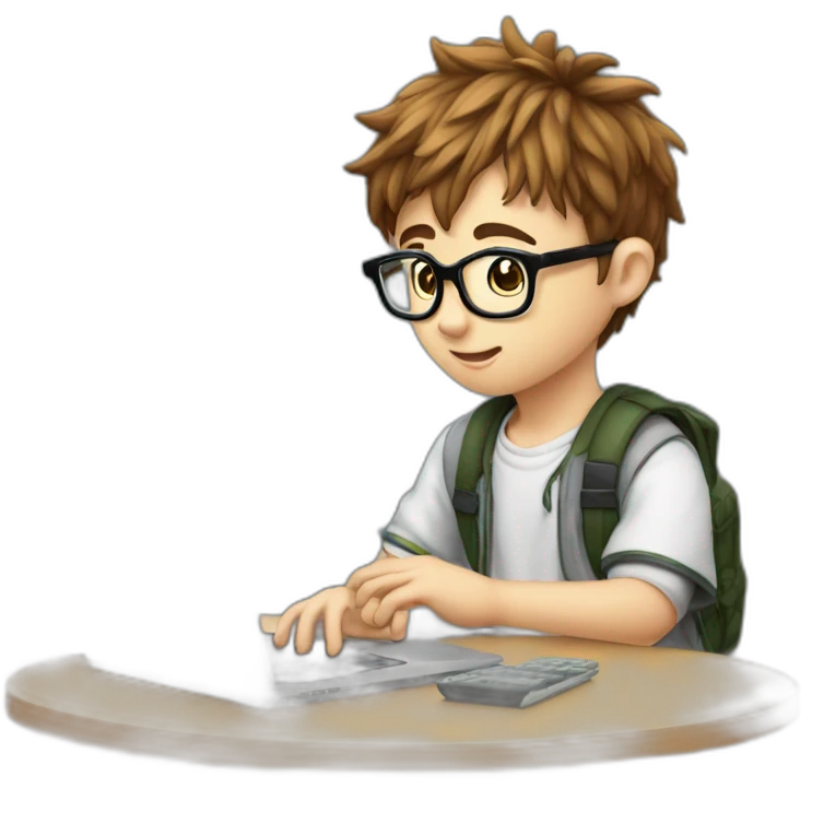 nerdy kid scrolling on his pho,e emoji