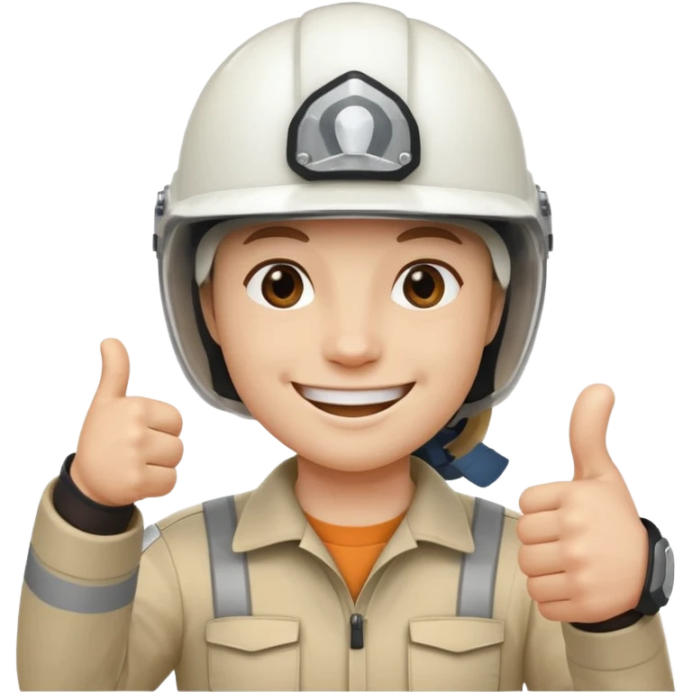 Cara de una persona con casco blanco cun pulgar arriba emoji