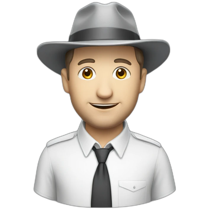 tim robinson wearing a grey fedora with a grey flap on the back white shirt emoji