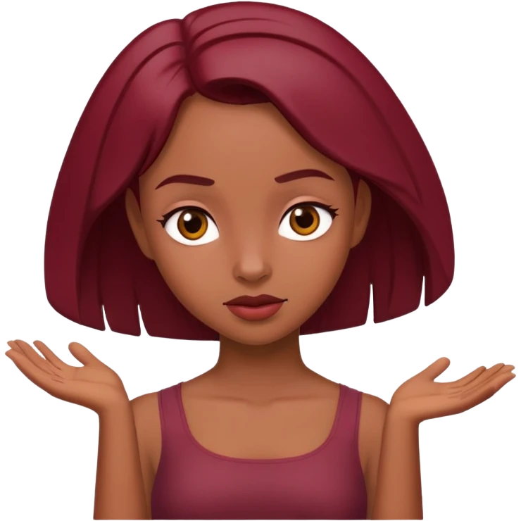 Beautiful burgundy girl, shrugging shoulders emoji