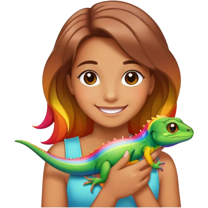 Happy Girl with rainbow Lizard emoji