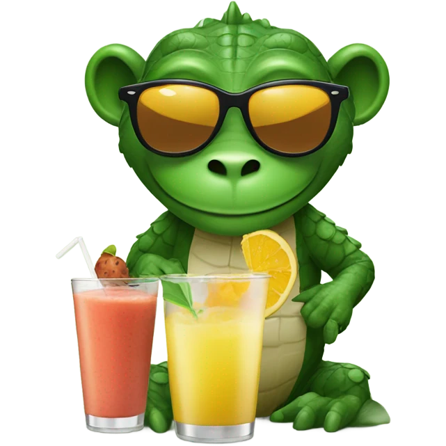 Alligator wearing sunglasses and a monkey making a smoothie emoji