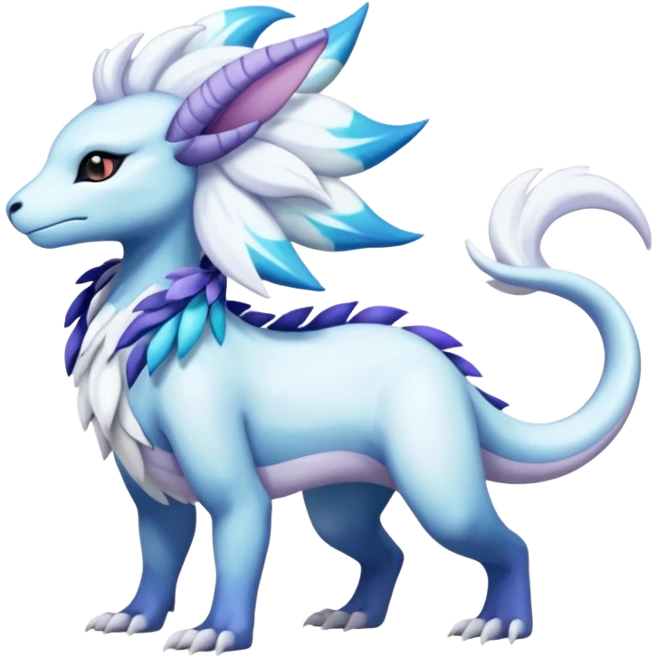 Shiny Glossy Pastel Light Divine Reptilian Beautiful Floral Snowy Pretty Absol-Amaura-Suicune-Cobalion-fusion, full body emoji
