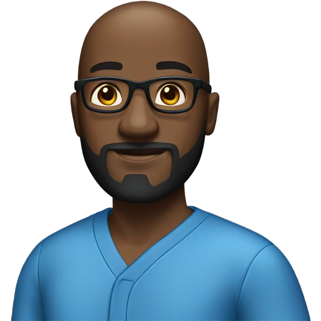 Super black man with bald head, glasses, a beard and goatee in Blue pajamas. emoji