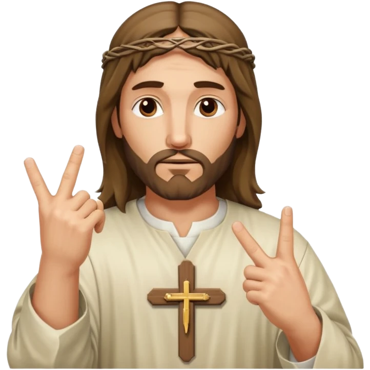 Jesus making a cross with his index fingers posing like a gang member emoji