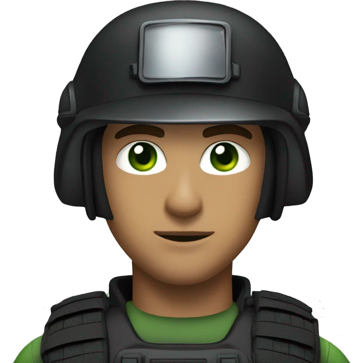 male swat officer wearing a helmet, white skin and sharp jawline, and green eyes emoji