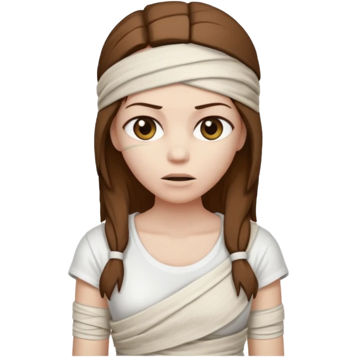 Mummy, his clothes:white T-shirt, brown hair emoji