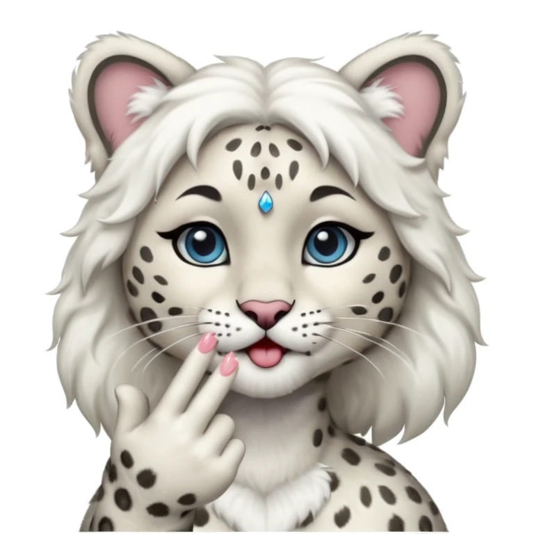 Anthropomorphic snow-leopard girl blowing kisses emoji