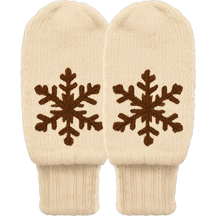 A pair of cozy knitted beige mittens with a snowflake design emoji